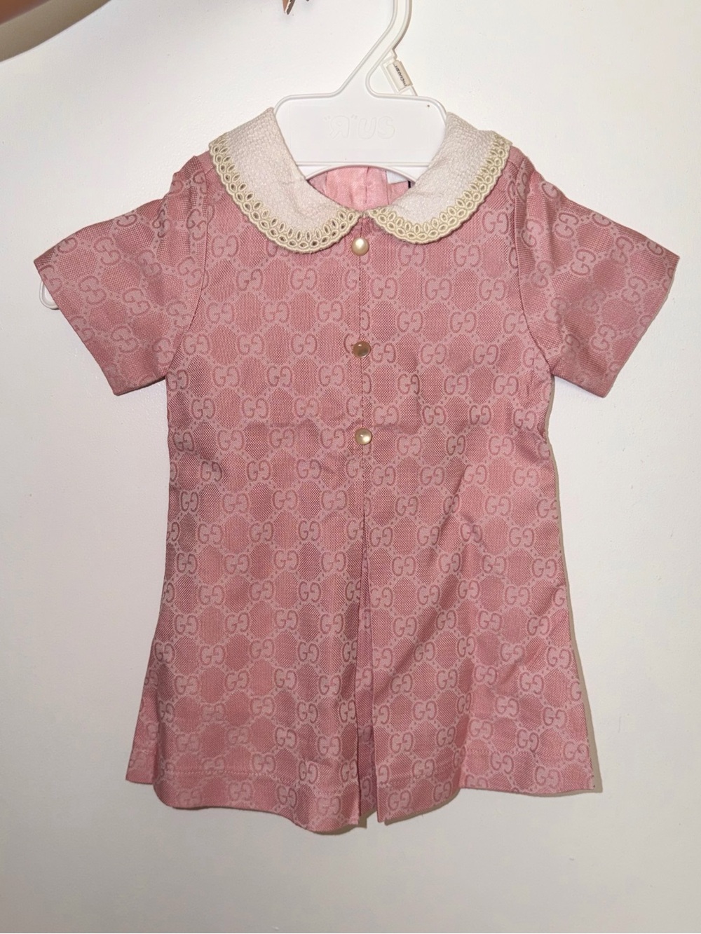 Gucci Pink Girl Dress with Lace Collar